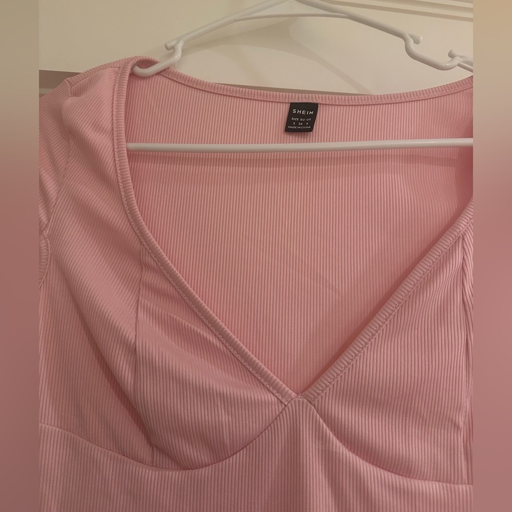 Pink Ribbed V-Neck Top - Picture 2 of 3